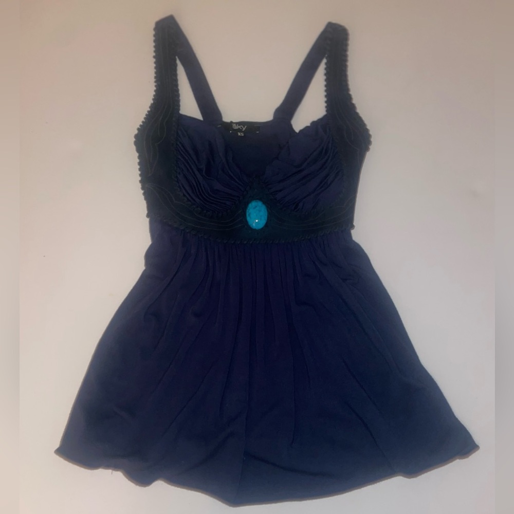 SKY navy top with turquoise and suede detail size xrs